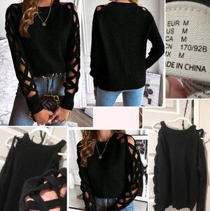 Elegant Black Sweater with Cut-Out Sleeves